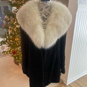 Vintage Persian curly lamb coat with Arctic Red Fox Collar